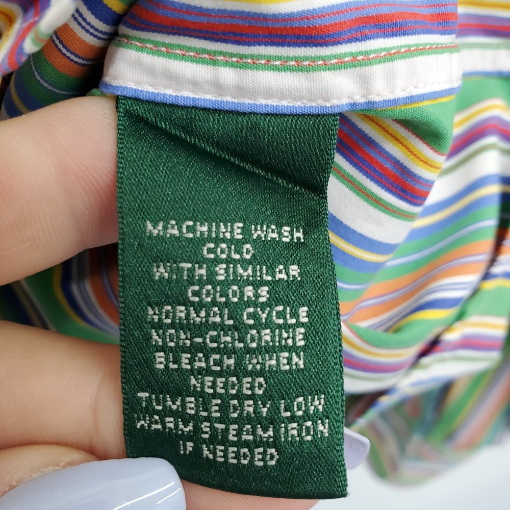 Lauren Ralph Lauren Womens PM Multicolor Stripe Button Front Cotton‎ Blouse Top - Picture 13 of 16
